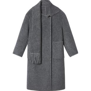 【骆驼绒】SALT.P可颜内外双色羊毛大衣毛呢外套配围巾冬款