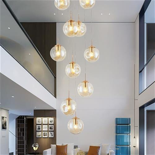 厂促塔林 跃层楼中楼复式楼客厅大吊灯现代简约旋转楼梯间吊顶品