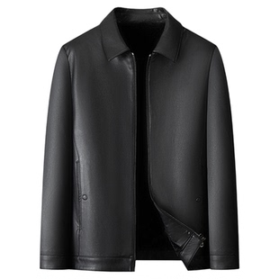 百胜狐大码男装皮衣2025冬胖子加绒防风保暖宽松翻领行政夹克外套