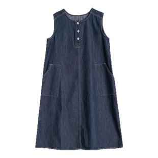 棉叔叔夏季度假风薄牛仔裙子女童宽松圆领全棉牛仔连衣裙亲子款