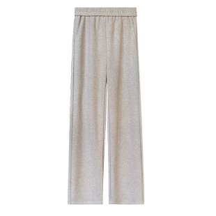 杏色毛呢阔腿裤女秋冬加厚高腰直筒人字纹羊毛小个子窄版加绒裤子