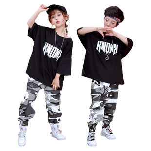 儿童街舞潮服男童嘻哈hiphop演出服套装女童架子鼓元旦表演服装夏