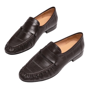 AM2026新款通勤鳗鱼纹极简乐福鞋英伦风真皮牛皮小皮鞋