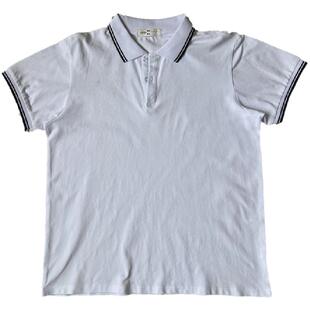 夏季棉质白色校服短袖上衣白领拼两道黑杠男女通用班服T恤POLO杉