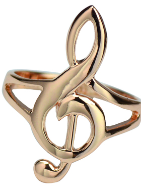 轻奢小众镀金音符素圈夸张戒指