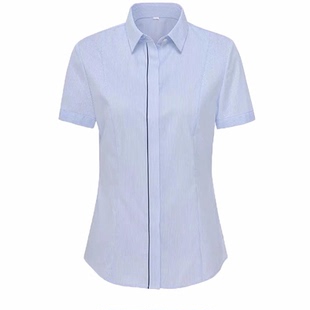 新款中国交通银行工作服衬衣夏季浅蓝条纹长袖交行衬衫女行服工装