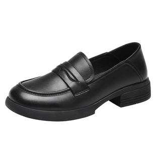 红蜻蜓女鞋真皮单鞋一脚蹬小皮鞋豆豆鞋冬季时尚百搭英伦乐福鞋女