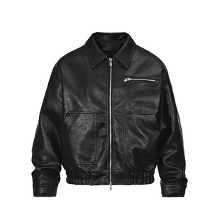 JDKZ秋冬美式复古痞帅机车夹棉皮衣男士潮牌翻领硬汉短款外套棉服