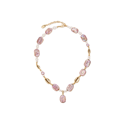 紫色方糖巴洛克珍珠项链高级轻奢