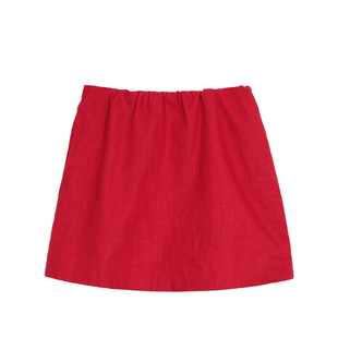 NEVA HU 松弛主义家 红色苎麻包臀半身裙女松紧腰防走光气质短裙