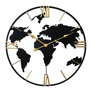 世界地图钟表装饰挂墙铁艺挂钟北欧现代静音装饰挂表高档大气时钟
