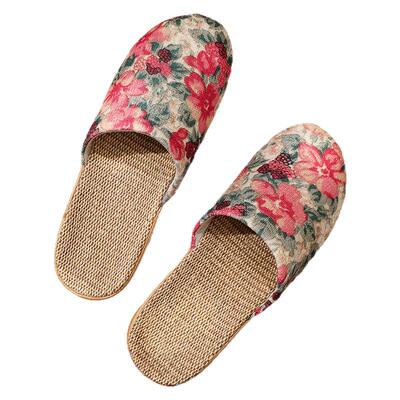 EVA墨花透气防滑女编织亚麻拖鞋