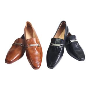 马皮手工鞋女春夏小方头复古乐福鞋单鞋舒适百搭小皮鞋XBH6508-1