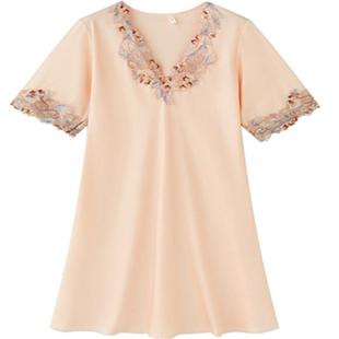 睡衣女夏季丝绸薄款冰丝绣花短袖韩版真丝睡裙性感大码春秋家居服