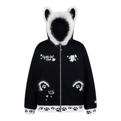 可爱设计感立耳猫毛领连帽卫衣