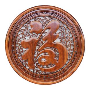 香樟木雕中式仿古挂件玄关背景墙装饰圆形康熙福字实木壁挂镂空雕