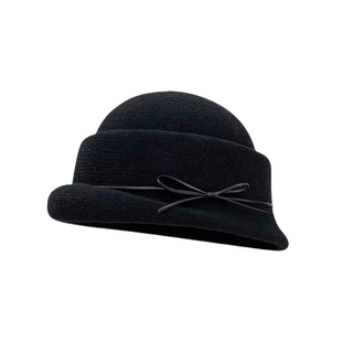 复古北国黑色卷边毛呢礼帽女法式赫本风名媛留洋大小姐千金帽秋冬