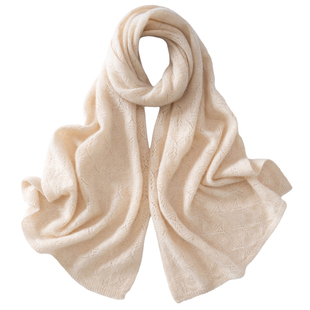 【180*40cm】100%纯山羊绒围巾女秋冬针织镂空围脖百搭纯色大披肩