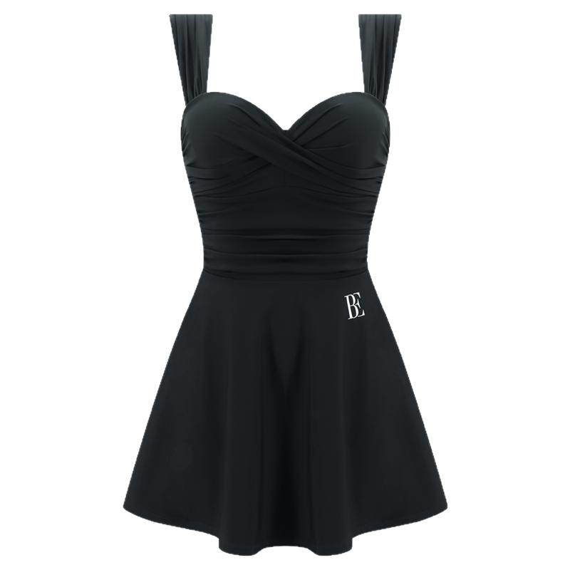 范德安黑色连体裙式泳衣