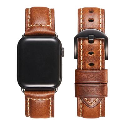 适用Apple Watch9/8/7苹果智能Ultra2手表复古油蜡小牛皮表带iwatchSE/6/5/4/3/2代真皮运动腕带/40/38mm配件