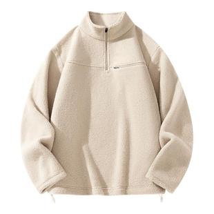 回力加绒卫衣男款冬季双面摇粒绒加厚保暖立领半拉链套头抓绒衣Y