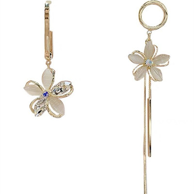 不对称绿色花朵流苏耳坠长款耳饰