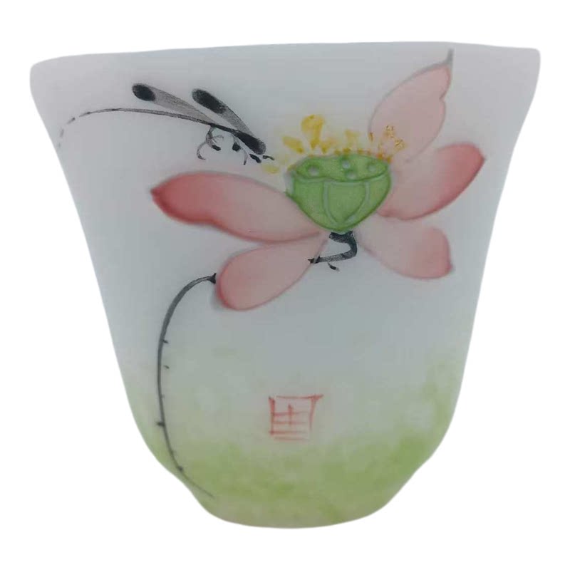 手绘陶瓷茶杯手绘荷花中国风个人茶杯