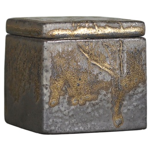 粗陶茶叶罐密封罐防潮茶叶储存罐小号大号大容量陶瓷方形复古岩茶