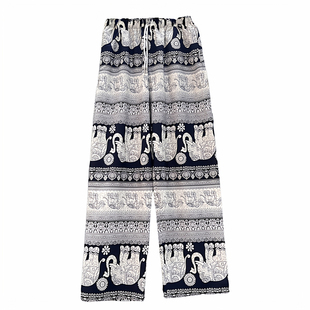 泰国大象裤子女泰式沙滩裤波西米亚防蚊长裤大码绵绸奶奶裤男夏季