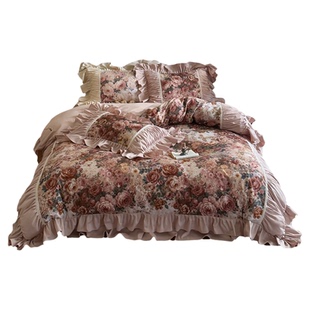 Tender| 法式复古风少女全棉磨毛四件套纯棉床裙花卉印花床上用品