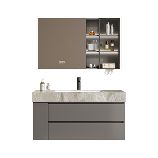 顾家家居轻奢岩板陶瓷一体盆浴室柜洗手脸盆卫生间洗漱台侧边收纳