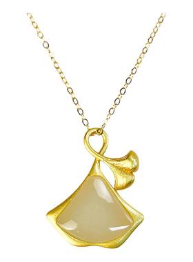 福运佳和田玉银杏吊坠项链