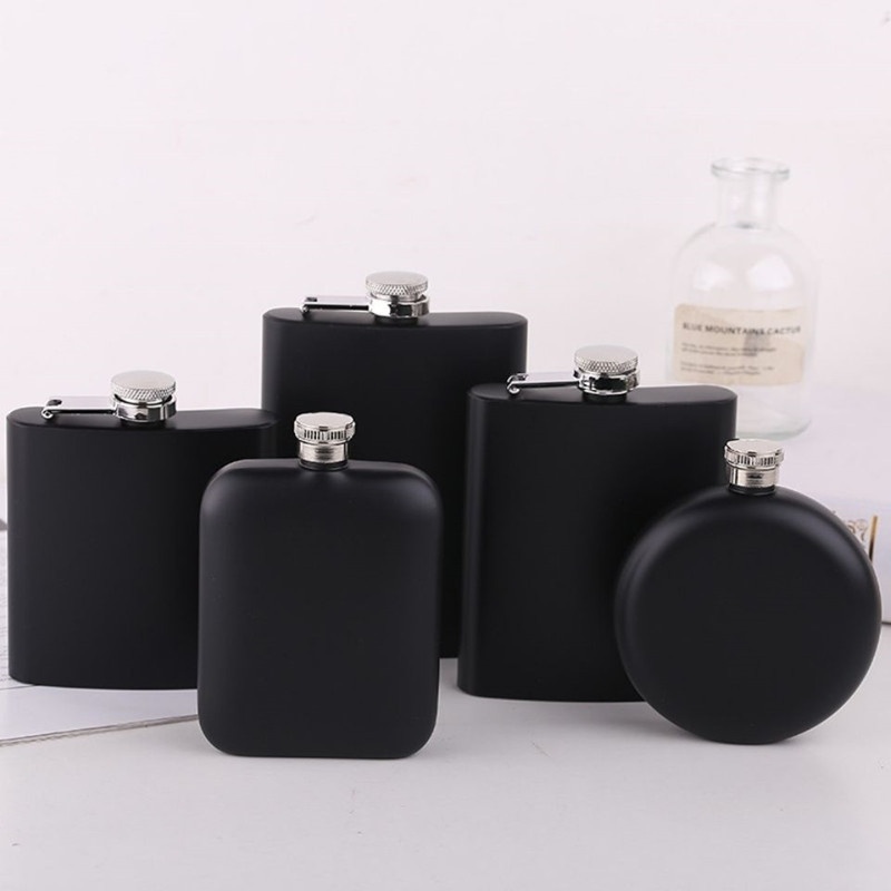 不锈钢小酒壶喷漆哑光黑酒具便携式方盎司8酒壶至5随身户外不锈钢