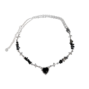 CHEALIMPID/.黑宝石星芒爱心碎石项链章昊同款高级感小众潮流男女