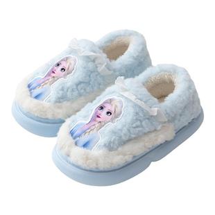 儿童棉拖鞋女童包跟新款毛绒保暖宝宝室内艾莎公主儿童拖鞋女秋冬