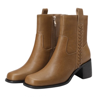 妈妈真皮短靴女头层牛皮方头马丁靴加绒保暖冬靴四季单靴小皮鞋子