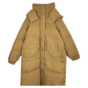 班尼路中长款连帽羽绒服女冬季高级感优雅气质加绒保暖开衫外套J