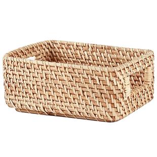 KENS 仿藤编织收纳篮 遥控器收纳盒 可重叠桌面收纳筐杂物篮