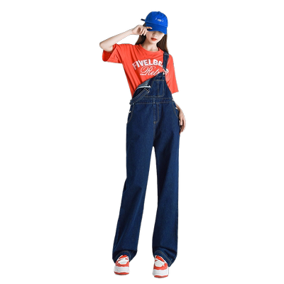 rjvo牛仔阔腿背带裤夏季