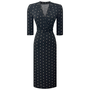 黑色大码显瘦连衣裙女春夏气质女人味弹力V领绑带收腰包臀一步裙