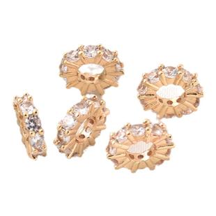 薄款14K包金微镶锆石隔片手工diy手链手串白金色隔珠银色车轮珠