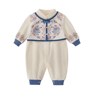 [7A抗菌]新生婴儿衣服男宝新中式马甲拼接连体衣春装宝宝春季哈衣