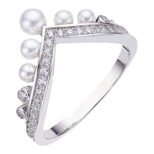 约瑟芬加冕爱白鹭冠冕V字形珍珠皇冠S925纯银叠戴戒指婚戒女指环