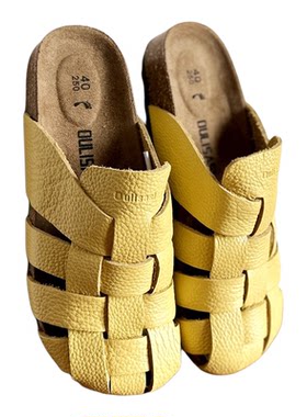 2026夏日系复古风真皮女鞋头层牛皮个性编制低跟勃肯鞋包头半拖鞋