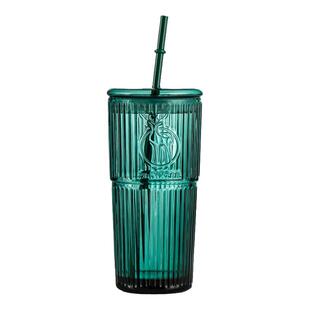 大容量玻璃吸管杯女水杯高颜值冰咖啡杯奶茶杯子550ml冷饮杯带盖