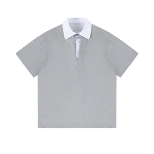 GOOZI MADE 假两件翻领T恤男短袖夏季高智感拼接条纹POLO衫上衣