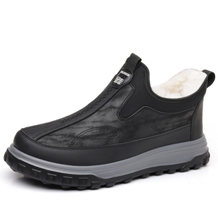 男鞋冬季皮毛一体男士加厚保暖雪地靴加绒老北京一脚蹬棉鞋男款
