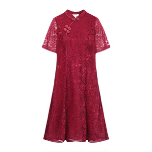 喜妈妈婚宴礼服蕾丝连衣裙2026新款春装洋气质年轻婆婆修身裙