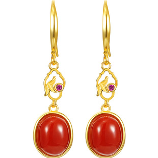 慕溪源古风南红新中式和田玉耳环2024夏新款爆款高级感耳饰女轻奢