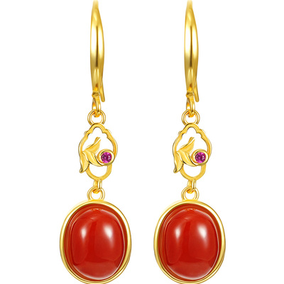 慕溪源古风南红新中式和田玉耳环2024夏新款爆款高级感耳饰女轻奢